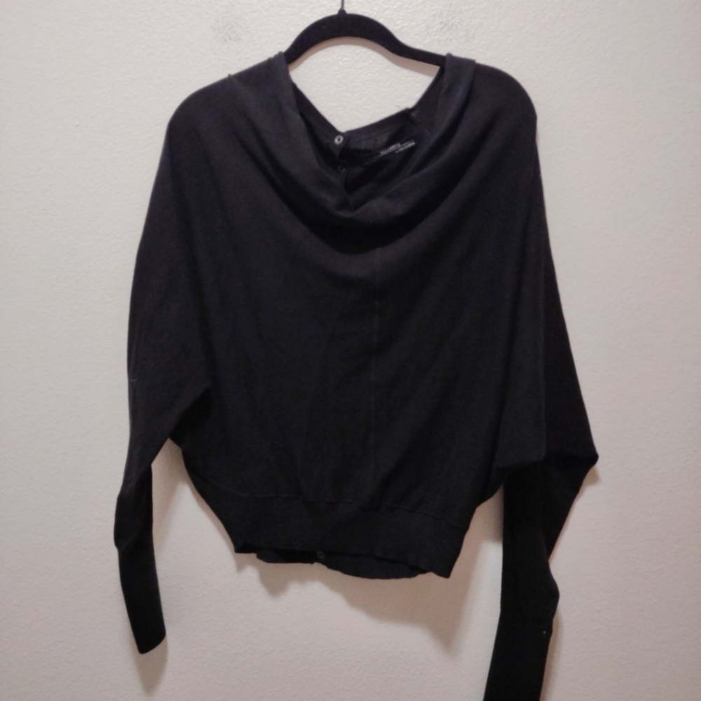 All Saints Black Elgar Cowl Neck Long Sleeve Sweater Button Down Back  2